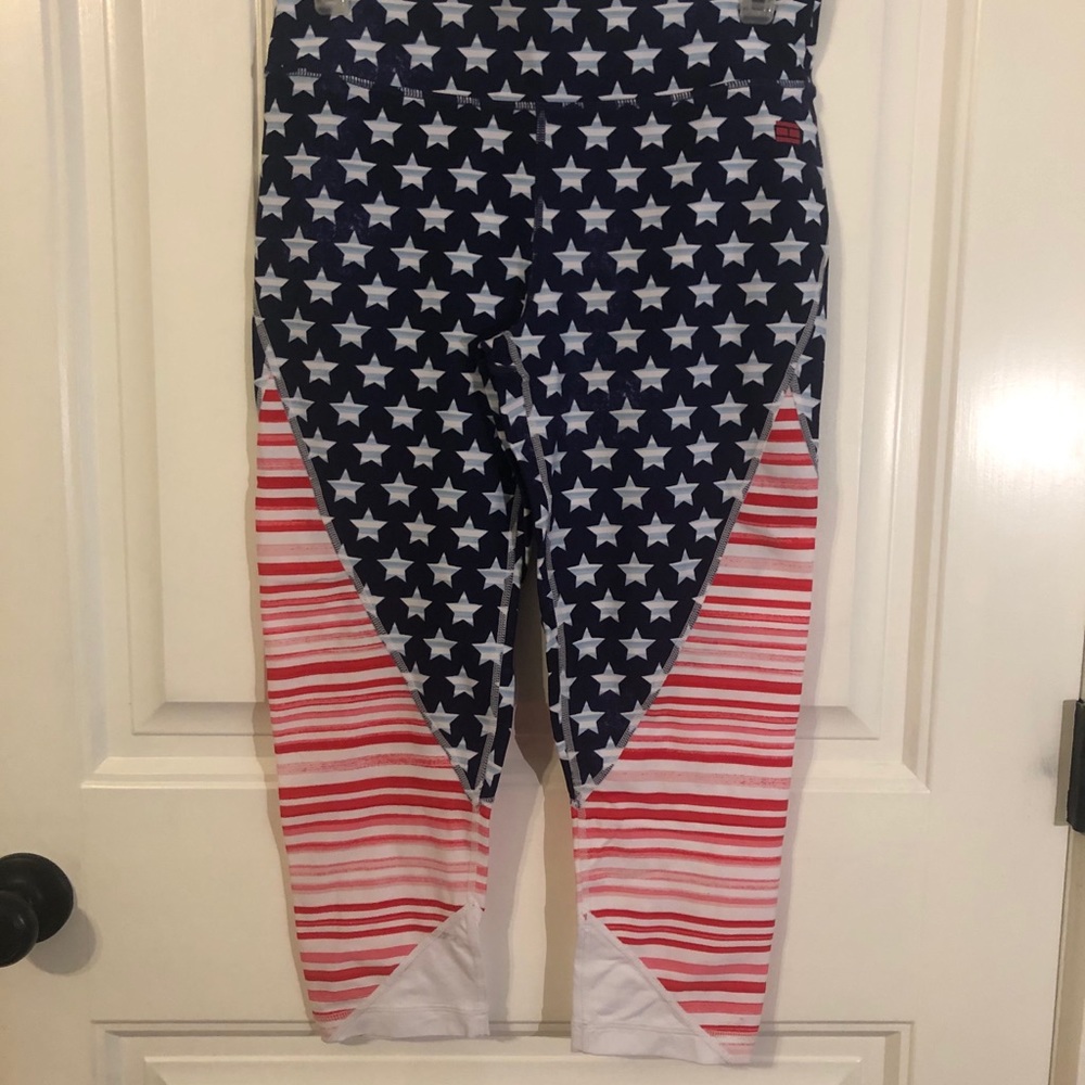 Red white blue crop leggings